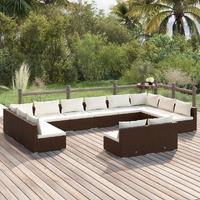  12 Piece Garden Lounge Set with Cushions Brown Poly Rattan