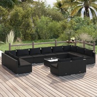  13 Piece Garden Lounge Set with Cushions Black Poly Rattan