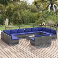  13 Piece Garden Lounge Set with Cushions Grey Poly Rattan