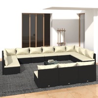  13 Piece Garden Lounge Set with Cushions Black Poly Rattan