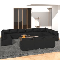  13 Piece Garden Lounge Set with Cushions Black Poly Rattan