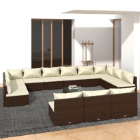  13 Piece Garden Lounge Set with Cushions Brown Poly Rattan
