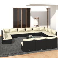  14 Piece Garden Lounge Set with Cushions Black Poly Rattan