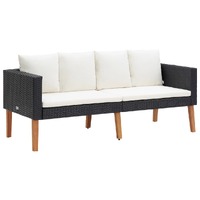  2-Seater Garden Sofa with Cushions Poly Rattan Black