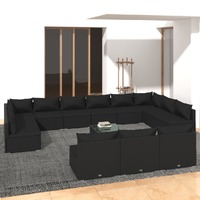  14 Piece Garden Lounge Set with Cushions Black Poly Rattan