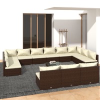  14 Piece Garden Lounge Set with Cushions Brown Poly Rattan