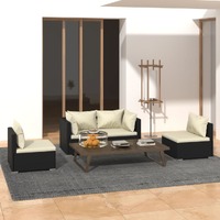  4 Piece Garden Lounge Set with Cushions Poly Rattan Black