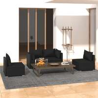  4 Piece Garden Lounge Set with Cushions Poly Rattan Black