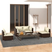  4 Piece Garden Lounge Set with Cushions Poly Rattan Brown