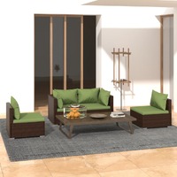  4 Piece Garden Lounge Set with Cushions Poly Rattan Brown