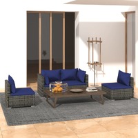  4 Piece Garden Lounge Set with Cushions Poly Rattan Grey