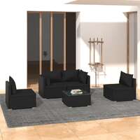  5 Piece Garden Lounge Set with Cushions Poly Rattan Black