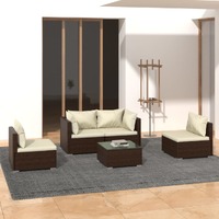  5 Piece Garden Lounge Set with Cushions Poly Rattan Brown