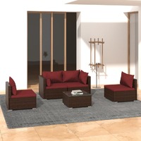  5 Piece Garden Lounge Set with Cushions Poly Rattan Brown