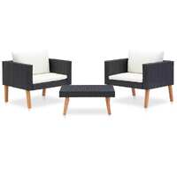  3 Piece Garden Lounge Set with Cushions Poly Rattan Black