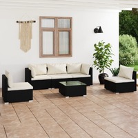  6 Piece Garden Lounge Set with Cushions Poly Rattan Black