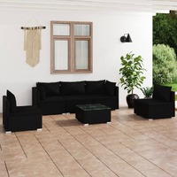  6 Piece Garden Lounge Set with Cushions Poly Rattan Black