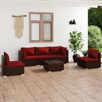  6 Piece Garden Lounge Set with Cushions Poly Rattan Brown