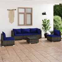  6 Piece Garden Lounge Set with Cushions Poly Rattan Grey