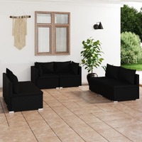  6 Piece Garden Lounge Set with Cushions Poly Rattan Black