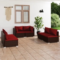  6 Piece Garden Lounge Set with Cushions Poly Rattan Brown