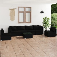  7 Piece Garden Lounge Set with Cushions Poly Rattan Black
