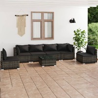  7 Piece Garden Lounge Set with Cushions Poly Rattan Grey