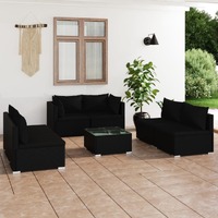  7 Piece Garden Lounge Set with Cushions Poly Rattan Black