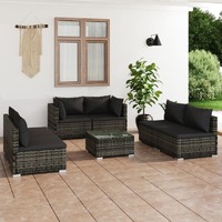  7 Piece Garden Lounge Set with Cushions Poly Rattan Grey