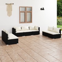  7 Piece Garden Lounge Set with Cushions Poly Rattan Black