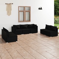  7 Piece Garden Lounge Set with Cushions Poly Rattan Black