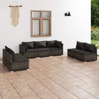  7 Piece Garden Lounge Set with Cushions Poly Rattan Grey