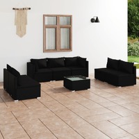  8 Piece Garden Lounge Set with Cushions Poly Rattan Black