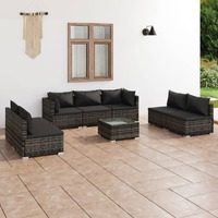  8 Piece Garden Lounge Set with Cushions Poly Rattan Grey