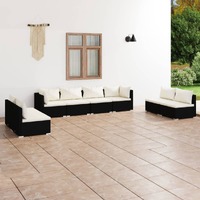  8 Piece Garden Lounge Set with Cushions Poly Rattan Black