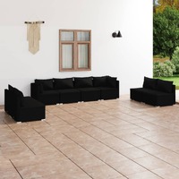  8 Piece Garden Lounge Set with Cushions Poly Rattan Black