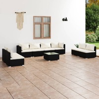  9 Piece Garden Lounge Set with Cushions Poly Rattan Black