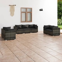  7 Piece Garden Lounge Set with Cushions Poly Rattan Grey