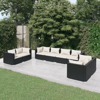  8 Piece Garden Lounge Set with Cushions Poly Rattan Black