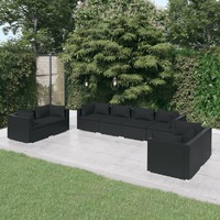  8 Piece Garden Lounge Set with Cushions Poly Rattan Black