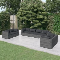  8 Piece Garden Lounge Set with Cushions Poly Rattan Grey