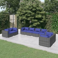  8 Piece Garden Lounge Set with Cushions Poly Rattan Grey