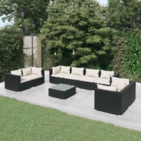  9 Piece Garden Lounge Set with Cushions Poly Rattan Black