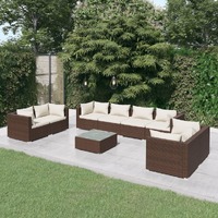  9 Piece Garden Lounge Set with Cushions Poly Rattan Brown