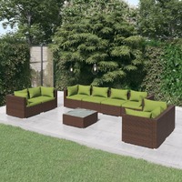  9 Piece Garden Lounge Set with Cushions Poly Rattan Brown