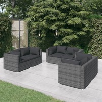 6 Piece Garden Lounge Set with Cushions Poly Rattan Grey
