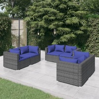  6 Piece Garden Lounge Set with Cushions Poly Rattan Grey