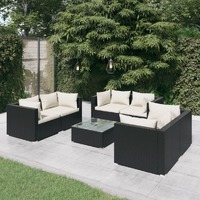  7 Piece Garden Lounge Set with Cushions Poly Rattan Black