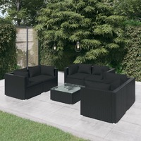 7 Piece Garden Lounge Set with Cushions Poly Rattan Black