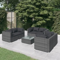  7 Piece Garden Lounge Set with Cushions Poly Rattan Grey